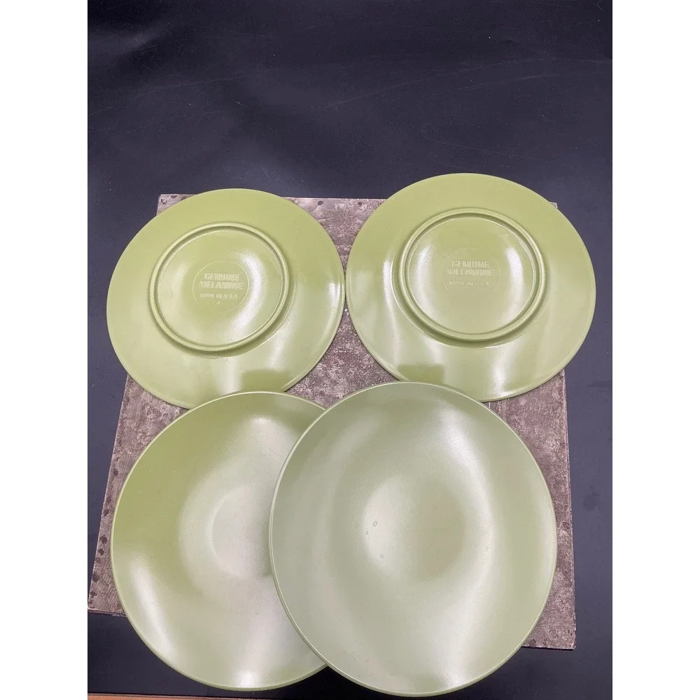 Vintage Genuine Melamine Avocado Green Salad Dessert Plates Set of 4 Made in USA